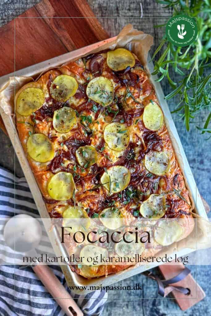 Focaccia med kartoffel, karamelliserede løg og ost