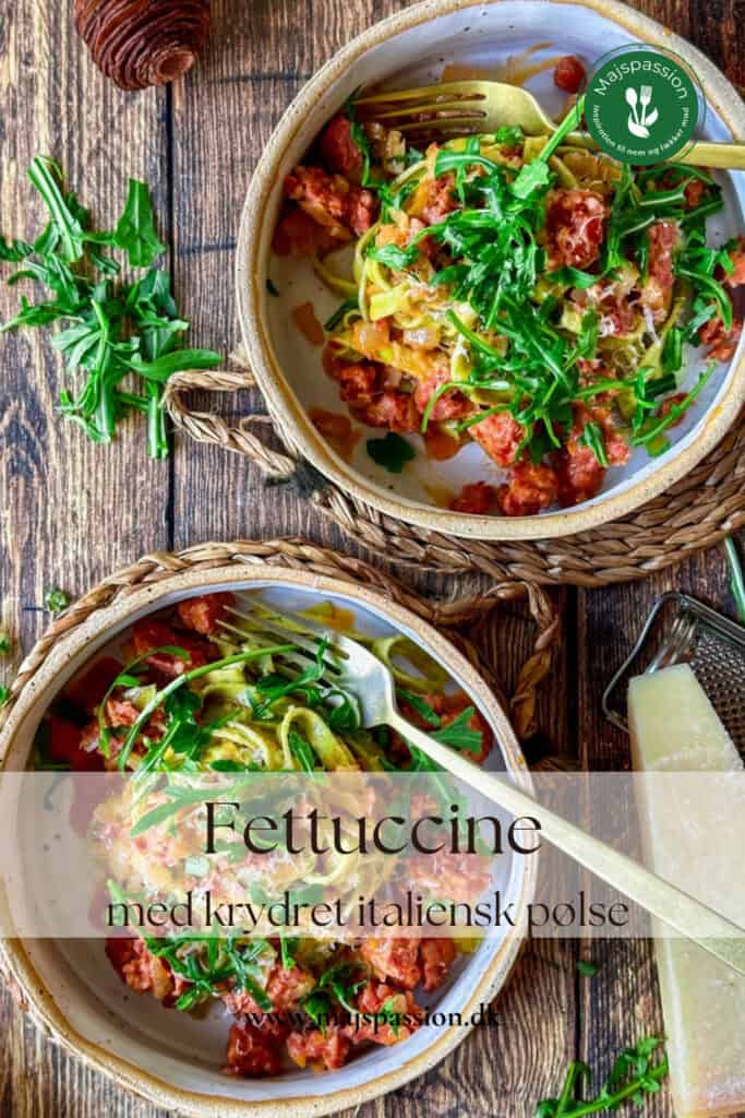 Fettuccine med krydret italiensk pølse (salsiccia)