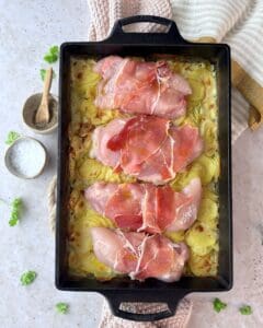 Kylling i fad med cremede flødekartofler