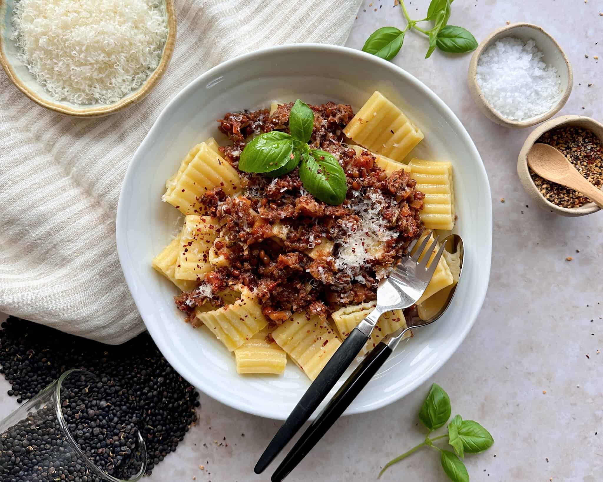 Beluga Bolognese - Vegetarisk bolognese med beluga linser.