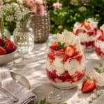 Eton mess - dessert med jordbær, flødeskum og sprød marengs.